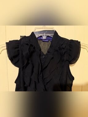 Miley Cyrus & Max Azria Black Ruffle Cap-Sleeve Blouse